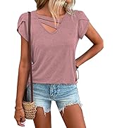 Womens Summer Tops 2025 Black Short Petal Sleeve V Neck